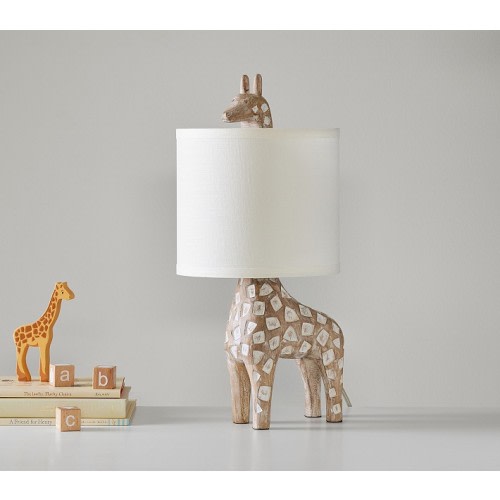 Carved Wood Giraffe Table Lamp (17")