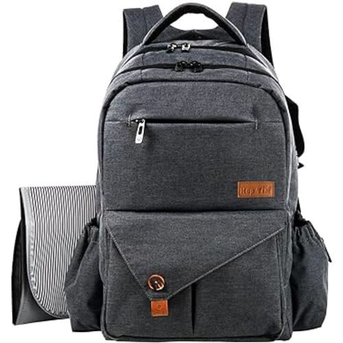 Hap Tim Multi-function Large Baby Diaper Bag Backpack with Stroller Straps, Insulated Bottle Pockets, Changing Pad (Dark Gray-5284)