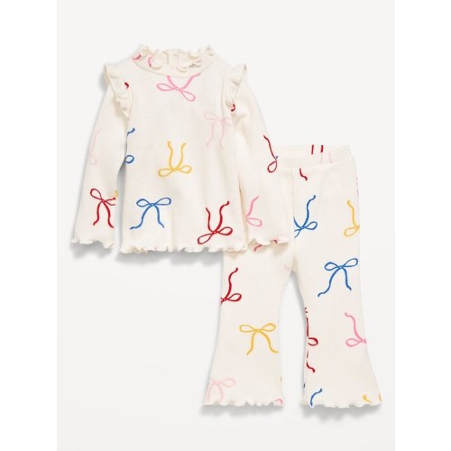 Printed Cozy Rib-Knit Ruffled Top and Pants Set for Baby