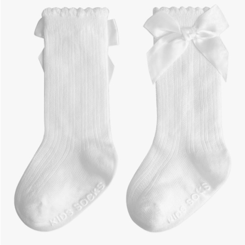 Baby Knee High Socks Girl Non Slip Toddler Stockings Cotton Bow Ruffle Newborn Long Socks Infant Dress Sock 0-6M/6-12M/1-3Y