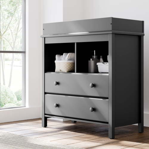 Storkcraft Alpine 2-Drawer Infant Changing Table Dresser, Gray
