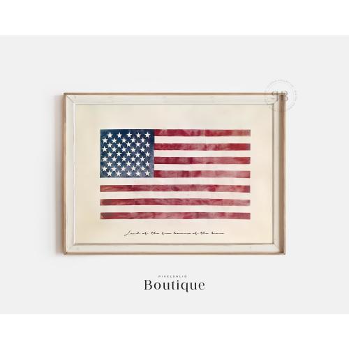 Patriotic American Flag Art Print with Inspirational Quote, USA Painting, America wall Decor, Flag wall Print, 4th of July Download, No.438