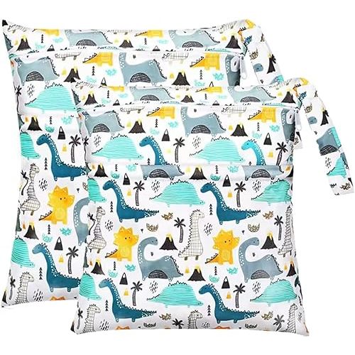 Wet Dry Bag for Cloth Diapers, 2PCS Waterproof Reusable Wet Bag with Zippered Pockets, Washable, Reusable for Travel, Beach, Pool, Stroller, Diapers, Dirty Gym Clothes, Swimsuits, 14x12In & 12x11In