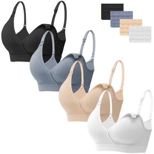 Angelhood 4 Pack Nursing Bras for Breastfeeding Women Maternity Bras Seamless Sleep Bra Wireless Bralette