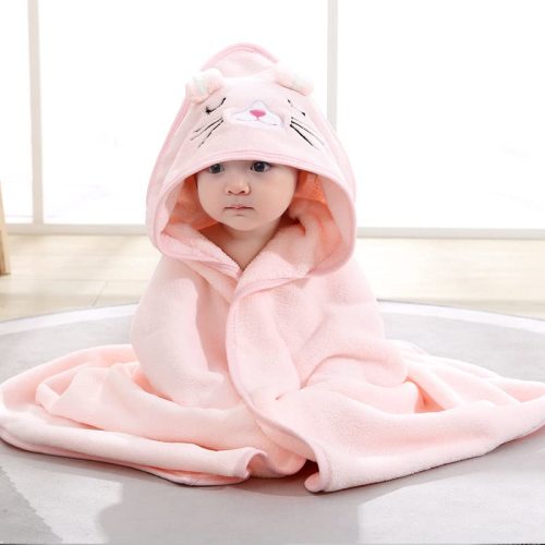 Gucilulu Hooded Baby Towel - Premium Soft Bath Towel for Baby, Newborn,Infant - Ultra Absorbent,Natural Baby Stuff Towel, Soft Coral Velvet Coral Fleece Bath Towel for Boys and Girls(Pink Kitten)