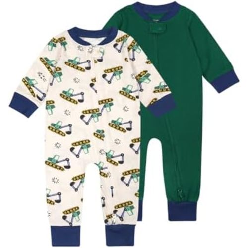 Teach Leanbh Baby Boys Girls 2 Pack Bamboo Viscose Pajamas 2 Way Zipper Long Sleeve Footless Romper Sleep and Play