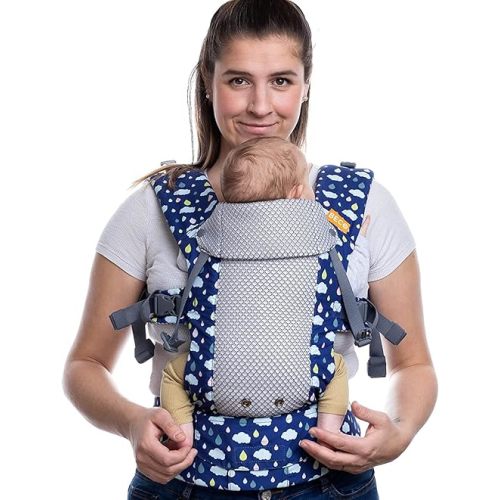 Beco Baby Carrier Gemini Newborn to Toddler - Front, Back and Hip Seat Carrier, Baby Carrier Backpack & Baby Front Carrier with Adjustable Seat, Ergonomic Baby Holder Carrier 7-35lbs (Cool Raindrops)