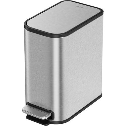 Cesun Small Bathroom Trash Can with Lid Soft Close, Step Pedal, 5 Liter / 1.3 Gallon Stainless Steel Garbage Can with Removable Inner Bucket, Waste Basket for Bathroom, Bedroom (Silver)