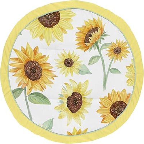 Sweet Jojo Designs Sunflower Girl Baby Playmat Tummy Time Infant Play Mat - Yellow Green and White Farmhouse Watercolor Flower
