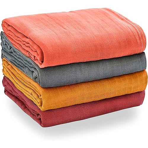 Pack of 4 Baby Swaddle Blankets - Soft Cotton Muslin Swaddle Blanket for Baby Boys and Girls - 47x47inch Unisex Lightweight and Skin-Friendly Newborn Baby Receiving Blankets Swaddle Wrap || Pack of 4