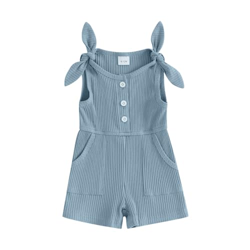 Fernvia Toddler Baby Girl Summer Clothes Sleeveless Ribbed Knitted Jumpsuit Shorts Overalls Baby One Piece Outfit