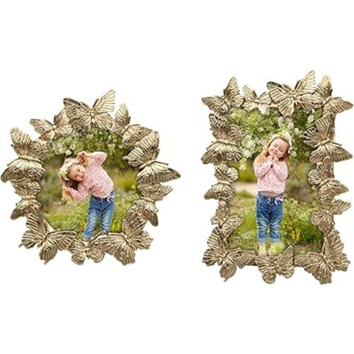 Butterfly Mini Frame Set/Set of 2 / 2x3 & 2.5x2.5 In | For Tabletop Display | Perfect for Home Decor, Wedding, Graduation, Or Milestone Photos (Gold)