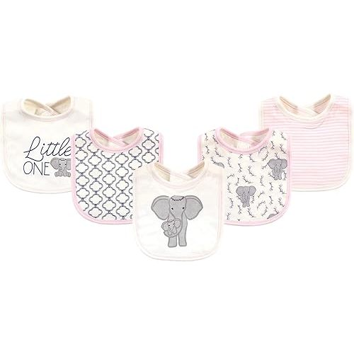 Touched by Nature Unisex Baby Organic Cotton Bibs, Girl Elephant, One Size