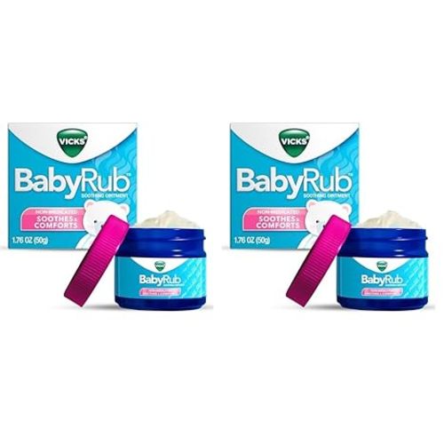 Vicks BabyRub Chest Rub Ointment with Soothing Aloe, Eucalyptus, Lavender, and Rosemary, from the makers of VapoRub, 1.76 oz (Pack of 2)