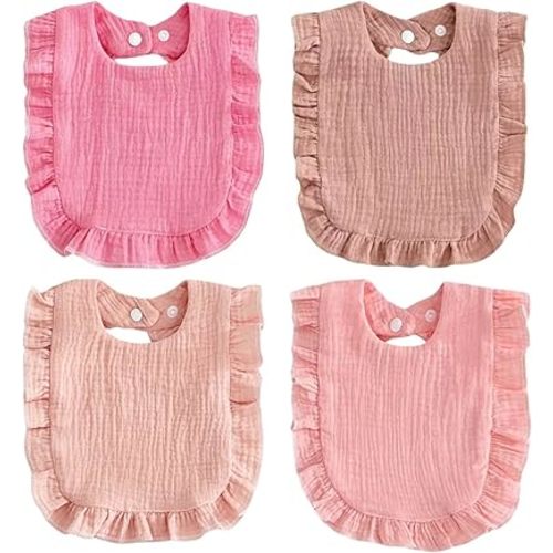 PandaEar 4 Pack Muslin Baby Bibs, Absorbent Bandana Drool Bibs for Girls, Soft Cotton Adjustable Teething & Feeding Bib for Newborns & Toddlers