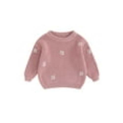 Canrulo Newborn Infant Toddler Baby Girls Knitted Sweater Floral Embroidery Casual Long Sleeve Pullover Knitwear Warm Clothes Rose Pink 3-6 Months