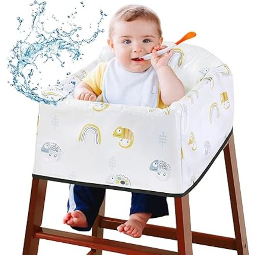BALAPET Resuable 100% Waterproof High Chair Cover for Restaurant, Thick Soft Baby Chair Protector Cover for Wooden or Restaurant High Chair, Protect Against Messy Meals and Dirty (Chameleon)