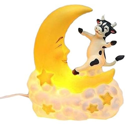61525 6.5 Inch Black and White Cow Jumping Over the Moon Nightlight