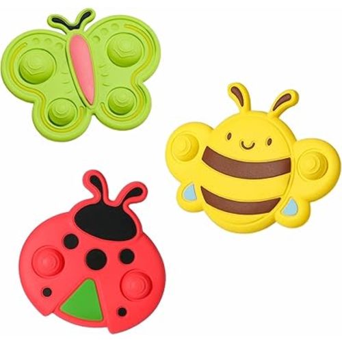 Suction Cup Spinner Toys for Babies - All Silicone Baby Spinners for High Chair, Airplane, Windows, Wall, Toddler Travel Toy, Spinning Fidget Toys, Sensory Bath Toy for Kids, Birthday Gift