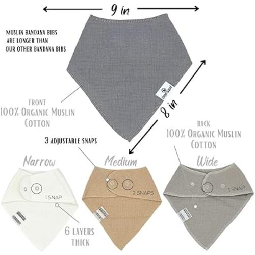 DiaperSquad's 10-Pack Baby Bibs for Drooling and Teething, Bibs for Boys, Baby Girl - Solid Cotton Baby Drool Bibs - Neutral - 100% Muslin