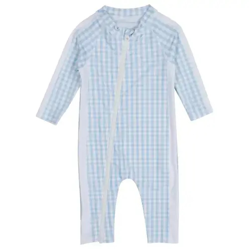 Sunsuit - Long Sleeve Romper Swimsuit | "Blue Gingham"