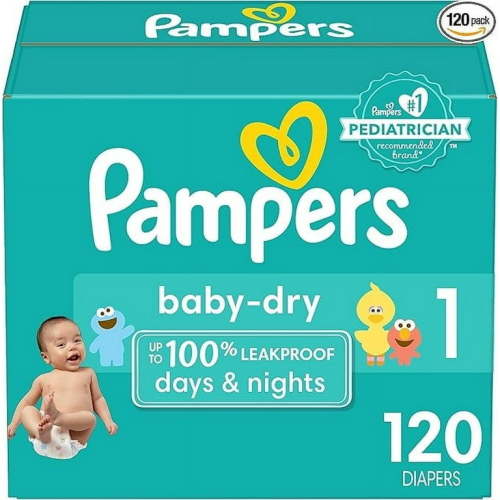 Pampers Baby Dry Diapers - Size 1, 120 Count, Absorbent Disposable Diapers