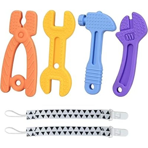 Haili Baby Teething Toys for 0-6 Months 6-12 Months, Freezer BPA Free Silicone Baby Molar Teether Chew Toys, Hammer Wrench Spanner Pliers Shape Baby Boy Toys