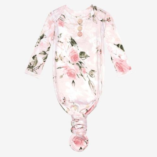 Infant Vintage Pink Rose Basic Knotted Gown - Posh Peanut