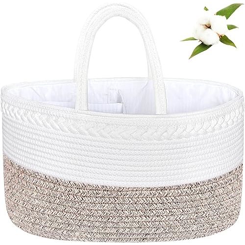 ABenkle X-Large Diaper Caddy Organizer, Boho Rustic Cotton Rope Nursery Baby Basket, Changing Table Organizer for Baby Diaper Storage and Baby Shower