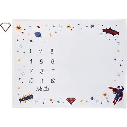 Everything Kids Warner Brothers Superman White and Red Power, Icon, and Stars Milestone Baby Blanket