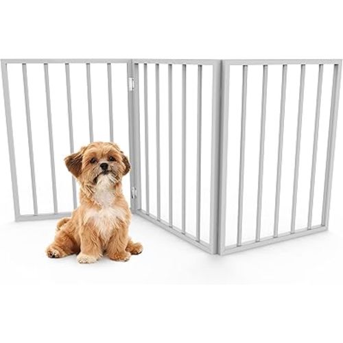 PETMAKER Pet Gate – Dog Gate for Doorways, Stairs or House– Freestanding, Folding, Accordion Style, Wooden Indoor Dog Fence (24-Inch, White)