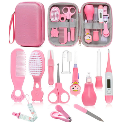 Baby Healthcare and Grooming Kit, Safety Newborn Nursery Baby Care Kit, with Hair Brush Comb, Nail Clipper, Thermometer, Pacifier Clip, Baby Registry Search, Newborn Essentials Girls Boys (Pink)