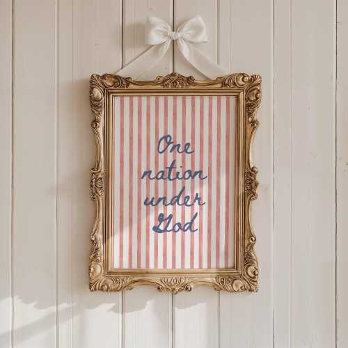 One Nation Under God Trendy Striped Poster Red White And Blue Patriotic Home Decor Christian 4th of July Wall Art Preppy Independence Day