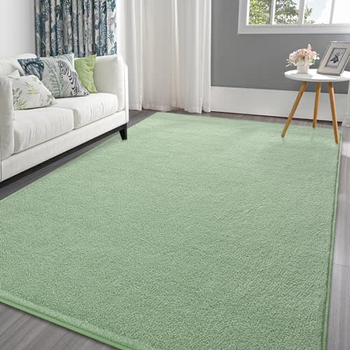 Pettop 5x7 ft Light Green Area Rugs for Bedroom Living Room, Washable Memory Foam Indoor Carpet, Modern Aesthetic Minimalist Non Slip Soft Comfy Carpet for Boys Girls Dorm Home Decor