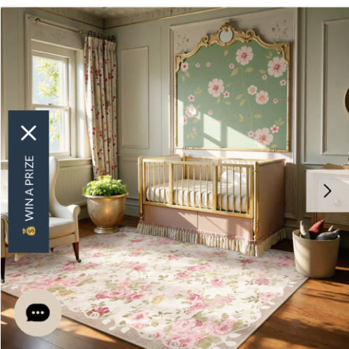 Nina Washable Romantic Modern Floral Rose Garden Pink and Beige Area Rug - Lahome