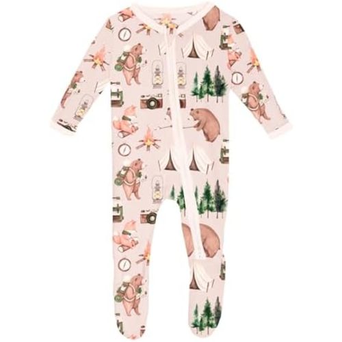 KicKee Print Footie with Zipper, Fitted Long Sleeve Pajamas, Ultra Soft Everyday One-Piece, Baby and Kid Clothes, Outdoors