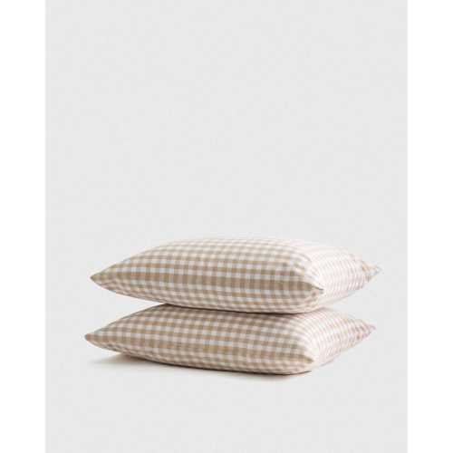 Classic Organic Percale Gingham Pillowcase Set in Cafe