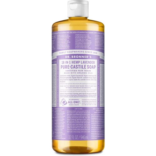 Dr. Bronner's Pure Castile Liquid Soap - Made with Regenerative Organic Certified Oils - 18-in-1 Uses for Face, Body, Hand, Hair- Gentle on Sensitive Skin Body Wash- Lavender,32oz