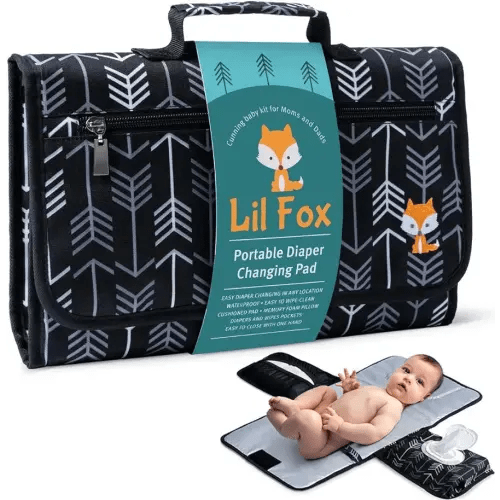 Baby Changing Pad by Lil Fox. Portable Changing Pad for Baby Diaper Bag or Changing Table Pad. One-Hand Diaper Change Pad. Baby Shower Gifts, Newborn Baby Essentials, Unisex Baby Stuff