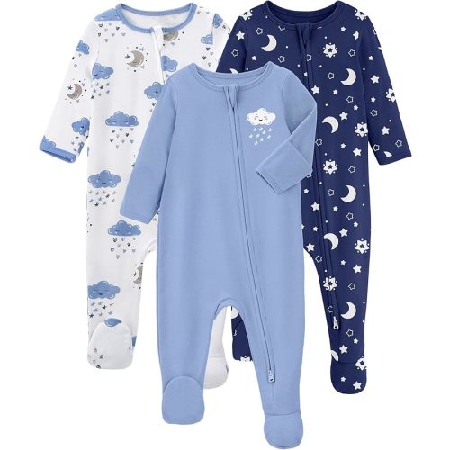 Yoofoss Baby Pajamas 100% Organic Cotton Baby Sleepers for Newborn 0-3 3-6 6-9 Months Boys Girl Clothes 3pcs Footed PJs