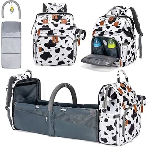 KABAQOO Diaper Bag Backpack with Detachable Changing Station, Large Capacity Baby Diaper Bags for Boys & Girls, Baby Registry Search Stuff & Shower Gifts, Newborn Essentials Must Haves, Cow