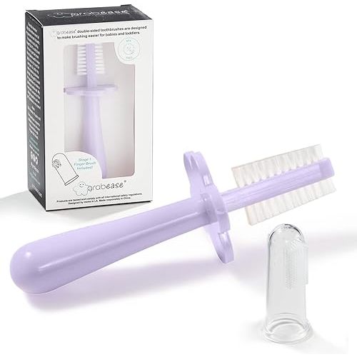 grabease Double Sided Toothbrush for Infant, Baby & Toddler - Finger Toothbrush - BPA-Free & Phthalate-Free - 1 Pack, Lavender - Baby Tooth Brush