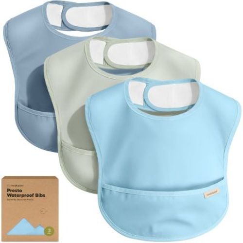 KeaBabies 3pk Presto Baby Bibs Waterproof with Food Catcher, Lightweight Toddler Bibs for Eating, Baby Boys & Girls (Ocean)