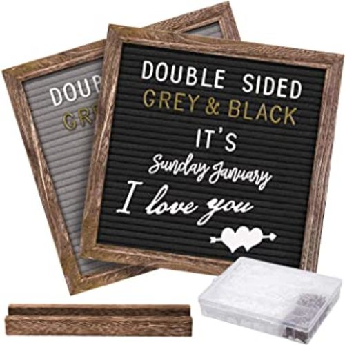 Double Sided Felt Letter Board with Rustic 10x10 Wood Frame,750 Precut Letters,Numbers, Extra Cursive Words, First Day of School Board, Baby Announcement Board Sign,Farmhouse Wall Decor Message Board