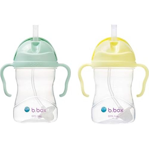 b.box Sippy Cup with Weighted Straw (2-pack). Drink from any Angle, Leak Proof, Easy Grip. BPA Free, Dishwasher Safe. For Babies 6m+ to Toddlers (pistachio + banana split, 8oz)