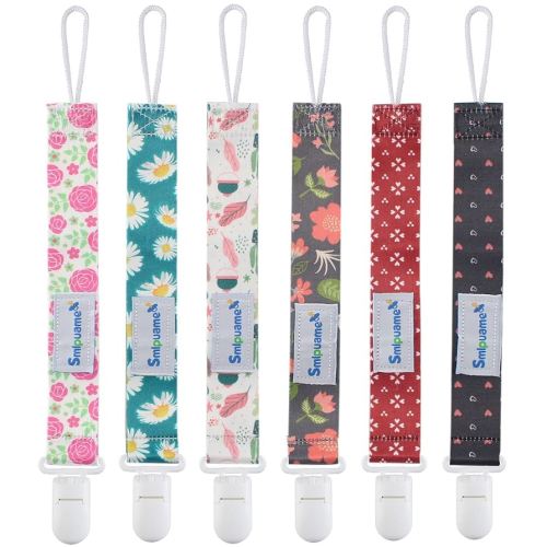 Smlpuame Pacifier Clip Girl,6 Pack Stylish Binky Clips Strap for Baby Girls,Paci Holder with Clip Lightweight Universal Fits Most Pacifiers Teether Toy Teething Ring Soothie,Baby Gifts(Flower)