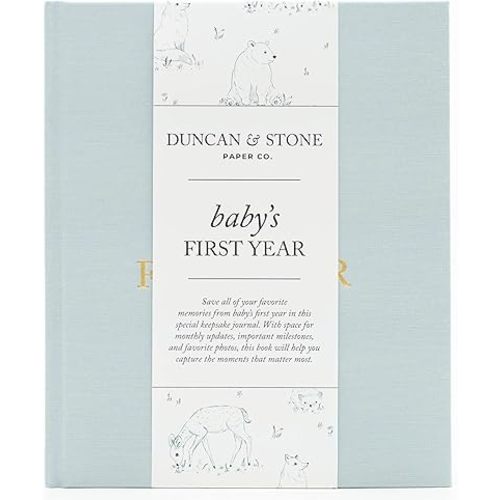 Baby First Year Book (Sky Blue, 112 Pages) - Memory & Milestone Baby's First Year Photo Album from Pregnancy to First Year – Baby Book Keepsake Gift