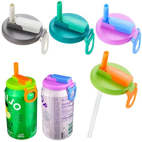 Dipesi 4-pack 4 Color Soda Can Lids with straw,Silicone Straws Soda Can Covers,straw soda can lid,BPA-Free, Reusable for can covers for soda, Beverage, Juice,Seltzer(Colour mixture)