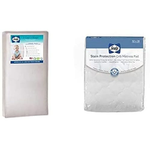Sealy Baby Select 2-Cool 2-Stage Dual Firmness Lightweight Waterproof Standard Toddler & Baby Crib Mattress and Stain Protection Waterproof Fitted Crib Mattress Pad