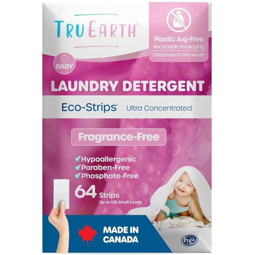 Tru Earth Hypoallergenic Baby Laundry Detergent Sheets/Strips for Sensitive Skin, 64 Count, Up to 128 Loads: Fragrance Free Baby Detergent Laundry Newborn, Children, Baby Clothes